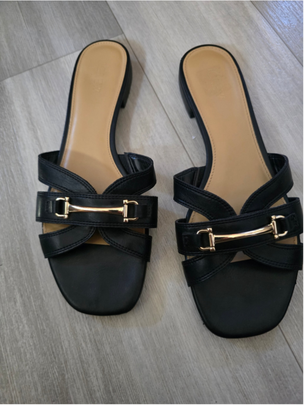 Women's J.Crew Black and Gold Bit alide Sandals Size 10